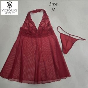 Vintage Victoria's Secret Halter Babydoll & SilkV-String Thong - Women's Size M